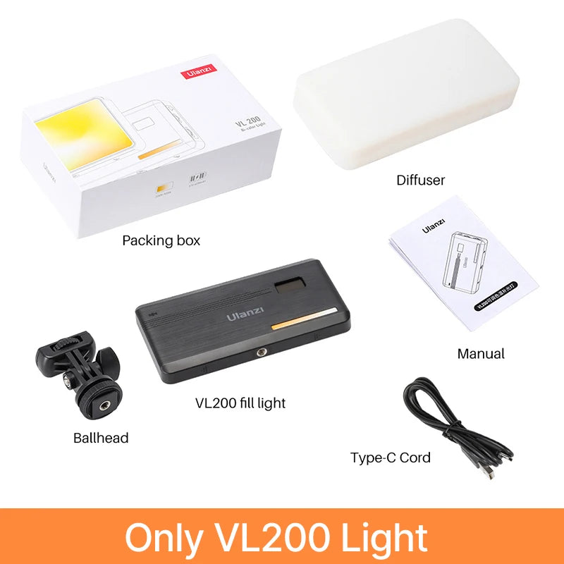 Ulanzi VL200 2500k-9000k Led Camera Light With Tripod Phone Holder 360° Ball Head Dimmable Led Video Light With Soft Diffuser