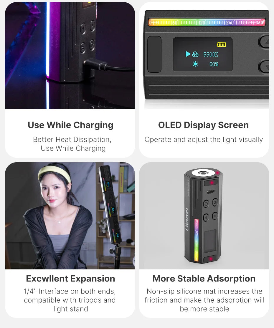 Ulanzi i-Light VL119 RGB Handheld Light Wand LED RGB Stick 2500-9000K Photography Lighting Magnetic Tube Light for Video Vlog