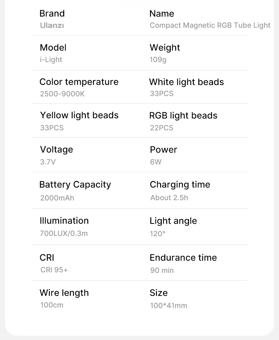 Ulanzi i-Light VL119 RGB Handheld Light Wand LED RGB Stick 2500-9000K Photography Lighting Magnetic Tube Light for Video Vlog