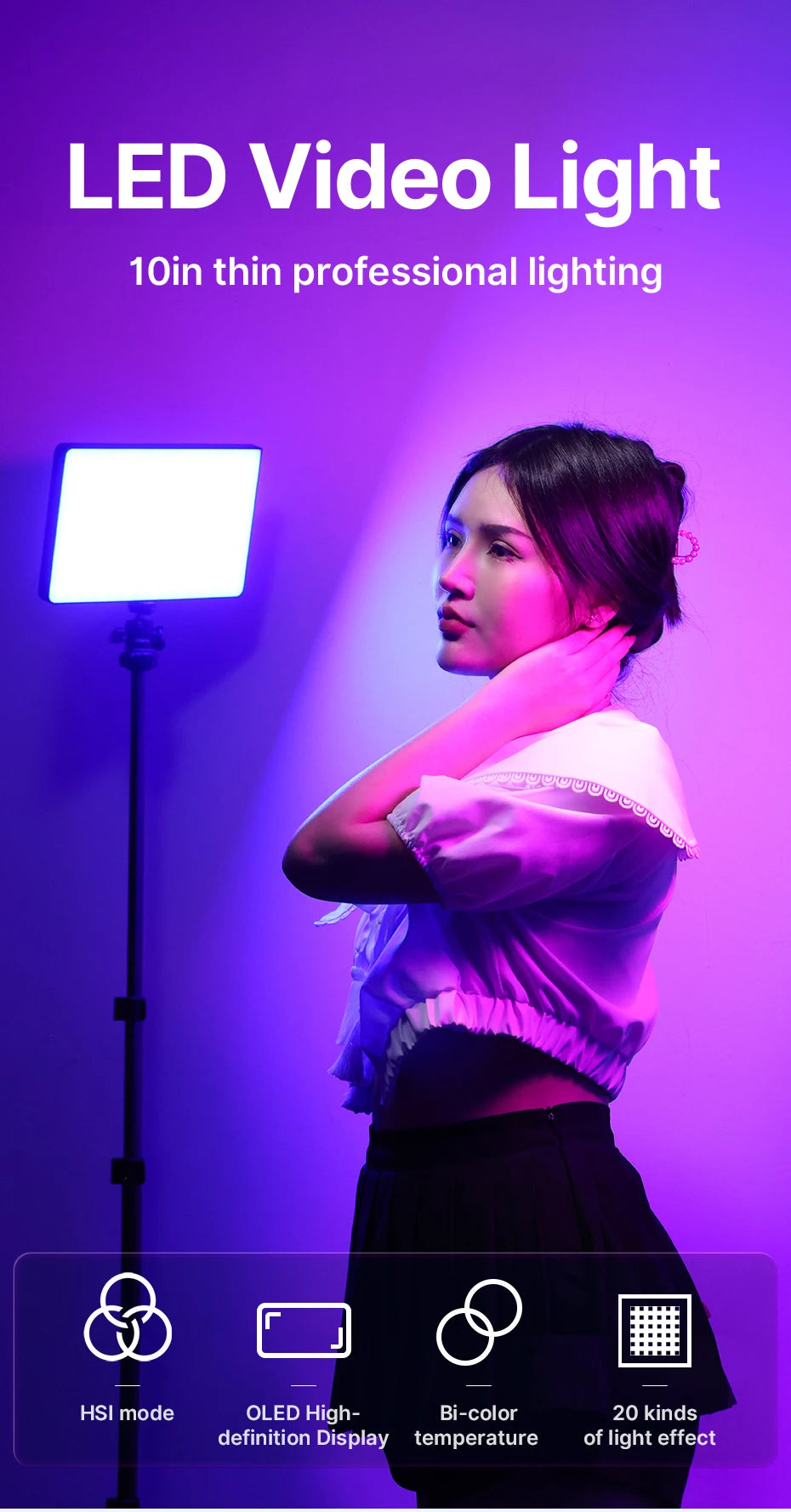Ulanzi LT003 RGB Video Light Full Color Panel Light 8000mAh Dimmable 2500-9000K CRI 95+ Photo Studio Lamp 266 Beads Livestream