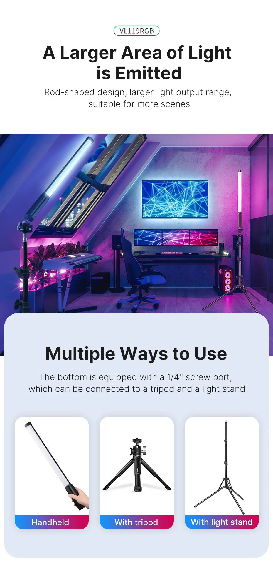 Ulanzi i-Light VL119 RGB Handheld Light Wand LED RGB Stick 2500-9000K Photography Lighting Magnetic Tube Light for Video Vlog