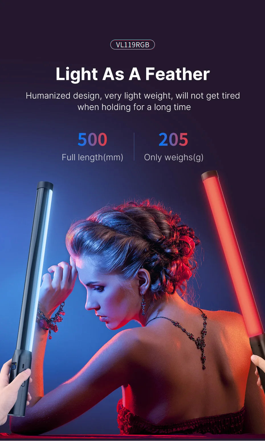 Ulanzi i-Light VL119 RGB Handheld Light Wand LED RGB Stick 2500-9000K Photography Lighting Magnetic Tube Light for Video Vlog