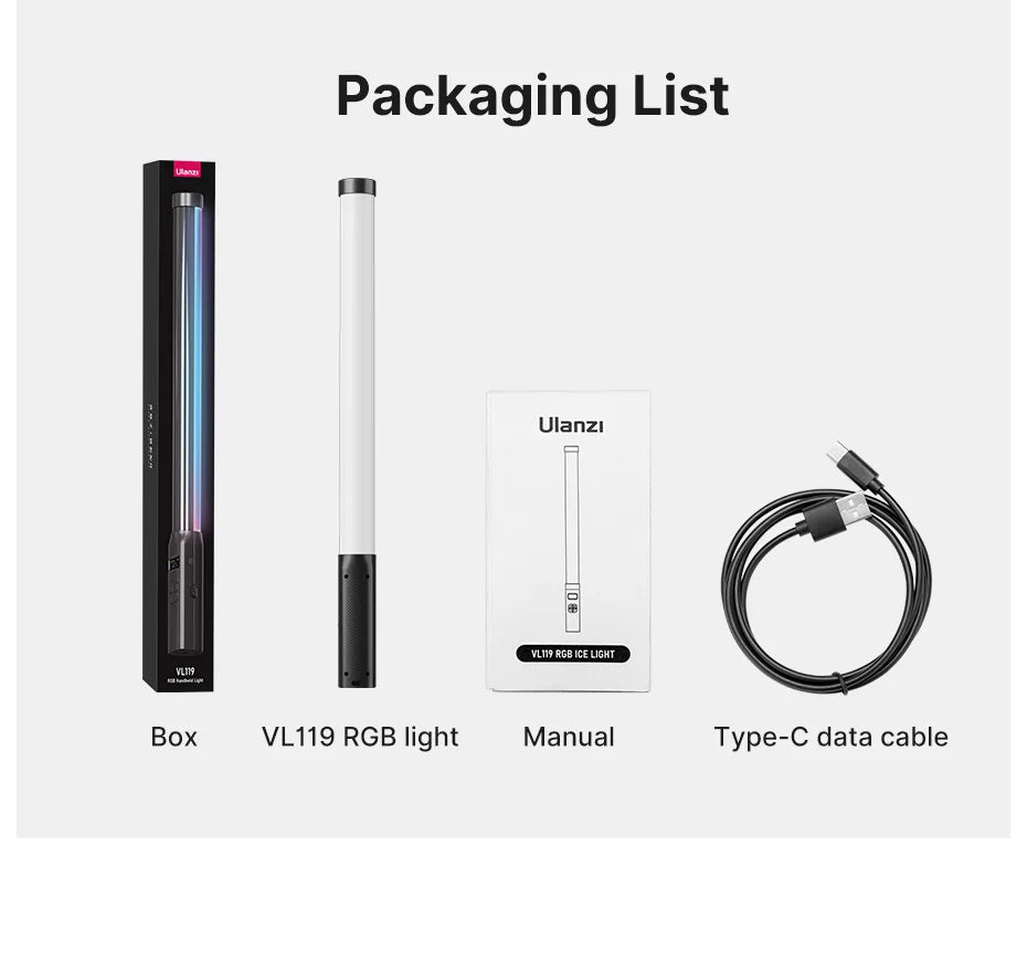 Ulanzi i-Light VL119 RGB Handheld Light Wand LED RGB Stick 2500-9000K Photography Lighting Magnetic Tube Light for Video Vlog