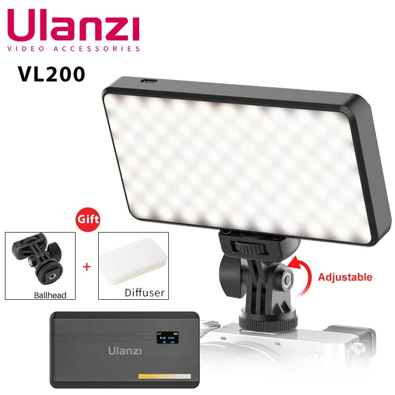 Ulanzi VL200 2500k-9000k Led Camera Light With Tripod Phone Holder 360° Ball Head Dimmable Led Video Light With Soft Diffuser